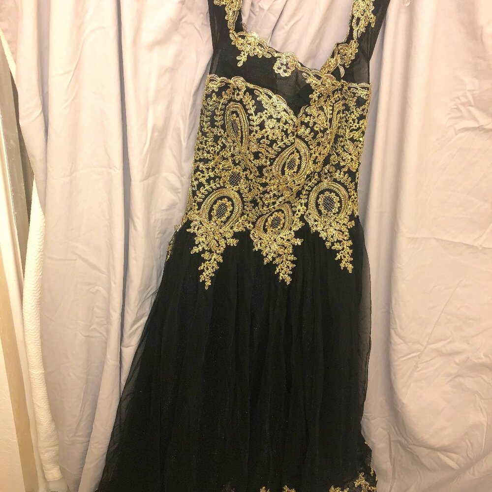 Never worn black and gold ab rhinestone and glitter formal dress/ gown